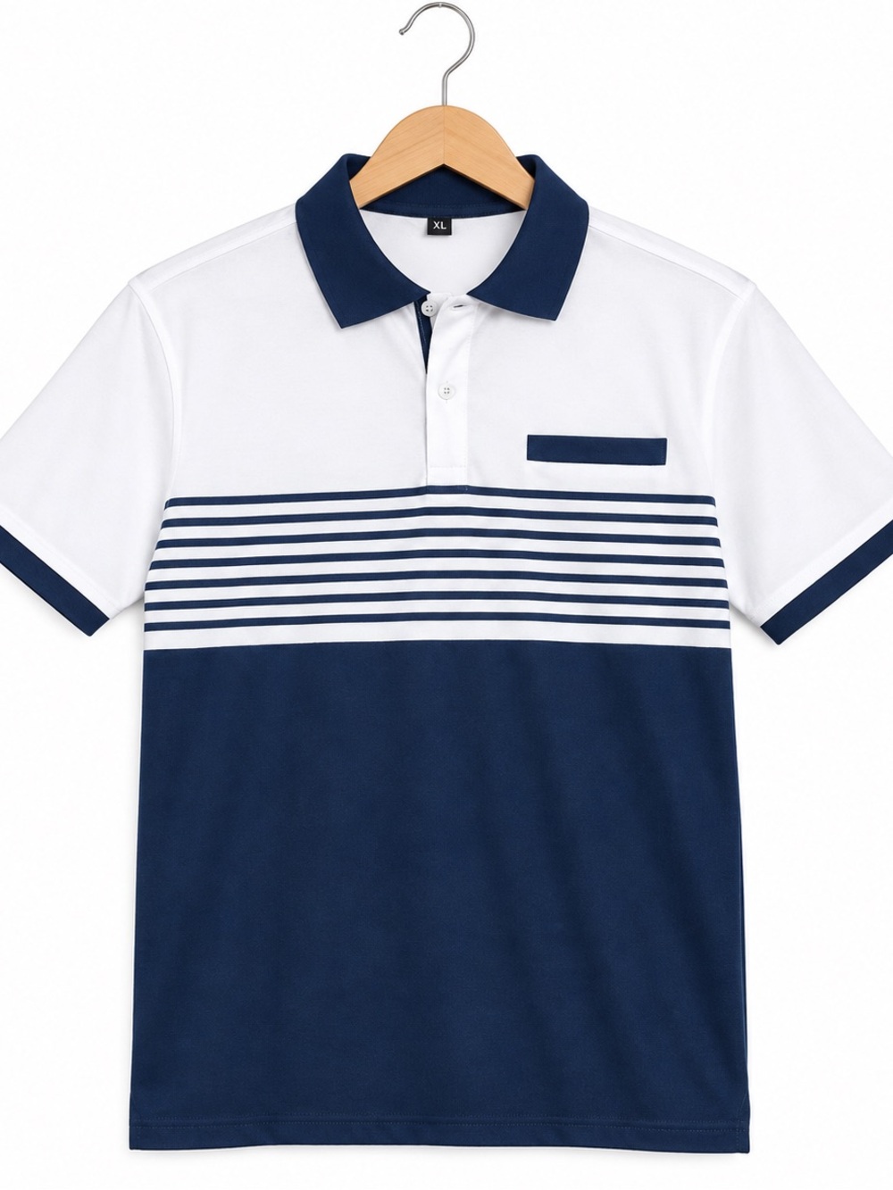 Source Unknown Navy and White Striped Polo
